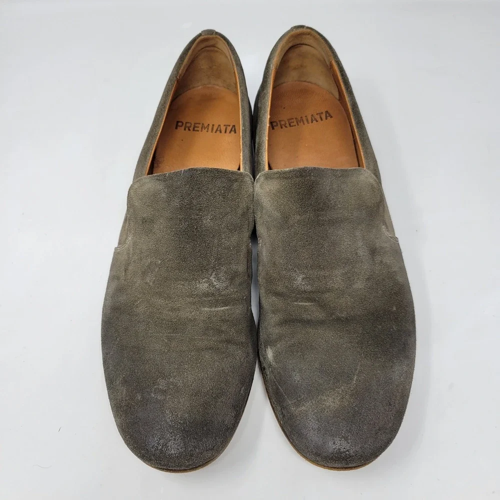 Premiata Mens Olive Green Suede Slip On Loafers Made in Italy Size 9 Round Toe‎